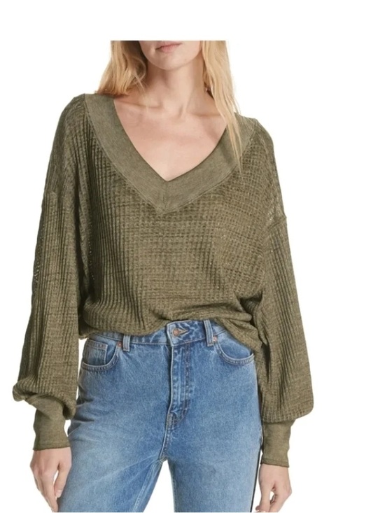 We The Free Tops - Free People We The Free South Side Thermal Top in Moss Green Waffle XS